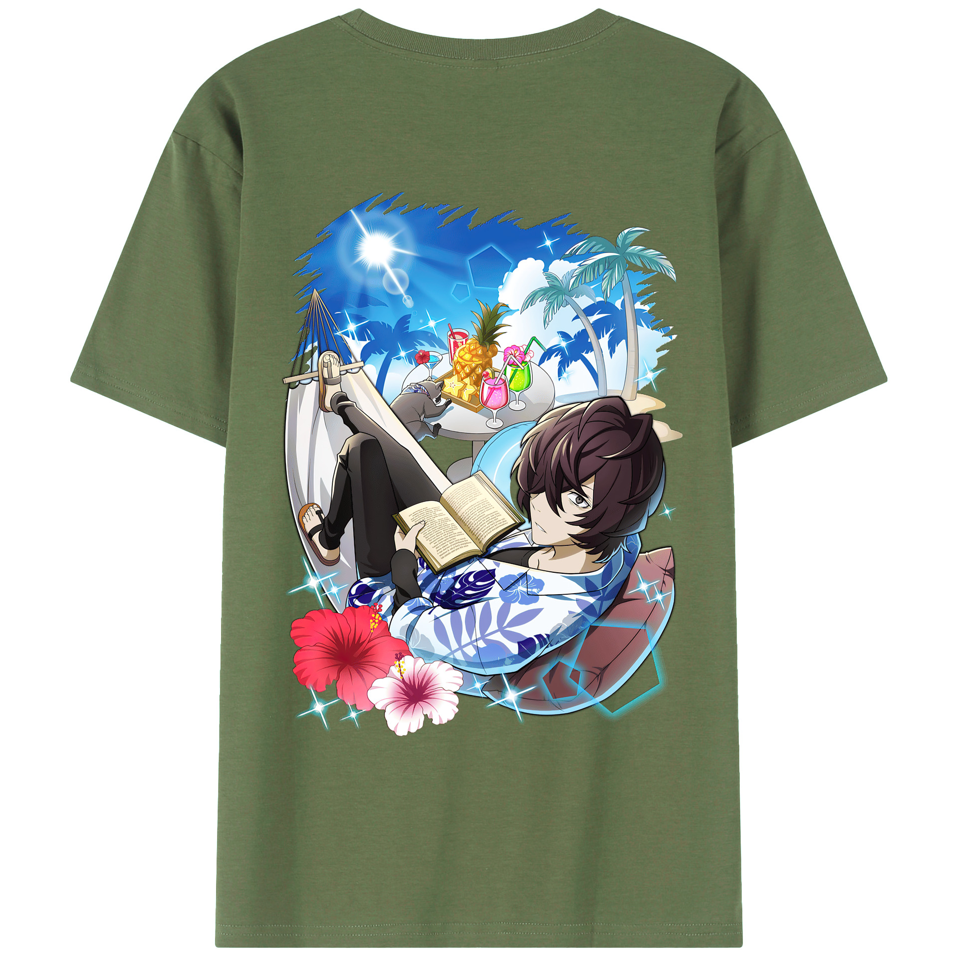 （画像用） 文豪ストレイドッグス Bungo Stray Dogs 綿100％ メンズ半袖Tシャツ（バックプリント） 通気性